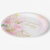 Sweet 16 Bloemen Waterverf Botanische Blush Roze Papieren Bordje (Gekanteld)