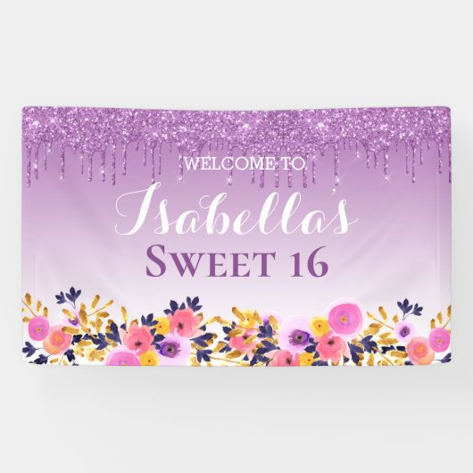 Sweet 16 | Bloemenslingerende Glitter Spandoek (Horizontaal)