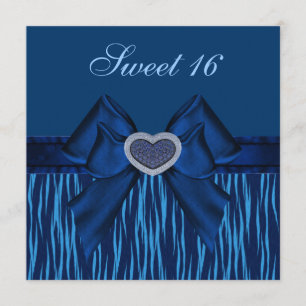 Sweet 16 Blue Animal Print & Jewel Heart Invites Kaart