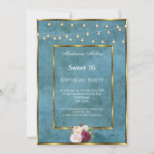 Sweet 16 Blue Blauwgroen Gold Fairy Lights Rozen Kaart (Voorkant)