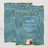 Sweet 16 Blue Blauwgroen Gold Fairy Lights Rozen Kaart (Voorkant / Achterkant)