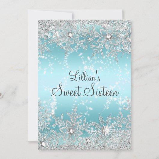 Sweet 16 Blue Diamond Snowflake Winter Wonderland Kaart (Voorkant)