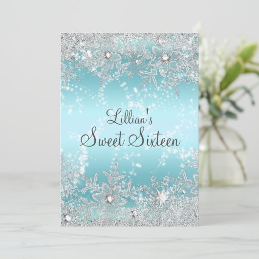 Sweet 16 Blue Diamond Snowflake Winter Wonderland Kaart (Staand voorkant)