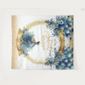 Sweet 16 Blue Dress Waterverf Gold Glitter Wandkleed (Voorkant (horizontaal))