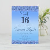 Sweet 16 Blue Faux Glitter Verjaardag Uitnodiging (Staand voorkant)