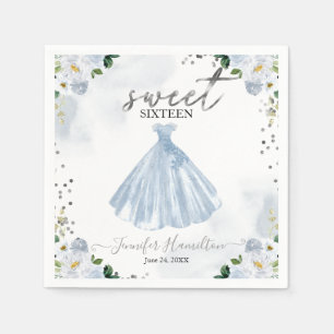 Sweet 16 Blue Floral Dress Napkins Servet