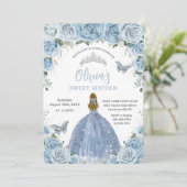 Sweet 16 Blue Floral Silver Butterflies Blonde Kaart (Staand voorkant)