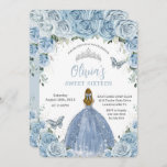 Sweet 16 Blue Floral Silver Butterflies Blonde Kaart<br><div class="desc">Pas deze mooie verjaardagsuitnodiging gemakkelijk en snel aan met eigen formulering,  druk eenvoudig de pas het knoop aan om de stijl en de plaatsing van de tekst verder te herschikken en te formatteren. Overeenkomende objecten in de winkel! c) De Happy Cat Studio</div>