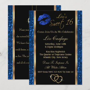 Sweet 16 Blue Glitter Kaart