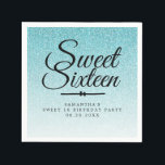 Sweet 16 Blue Glitter Ombre Custom 16th Birthday Servet<br><div class="desc">Een moderne, sprankelende Sweet 16 verjaardagsfeestje servet is voorzien van een turquoise blauwe glitter ombre patroon en de tekst "Sweet Sixteen" in zwarte handgeschreven chique script kalligrafie. Pas eenvoudig de zoete zestien servet aan met jouw naam. Perfect voor een glamoureuze Sweet Sixteen, perfect voor haar, de fashionista die houdt van...</div>