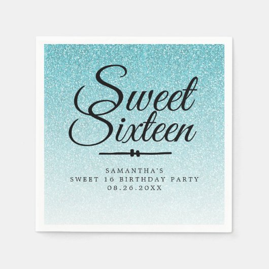 Sweet 16 Blue Glitter Ombre Custom 16th Birthday Servet (Voorkant)