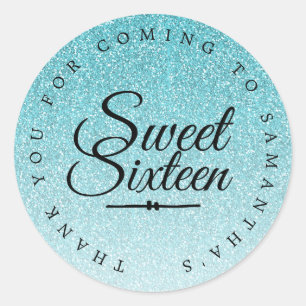 Sweet 16 Blue Glitter Ombre - Hartelijk dank voor Ronde Sticker