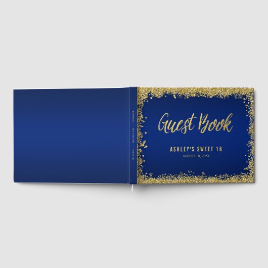 Sweet 16 Blue Gold Glitter Birthday Gastenboek (Volledig)
