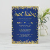 Sweet 16 Blue Gold Glitter Birthday Kaart (Staand voorkant)