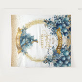 Sweet 16 Blue Gold Waterverf Glitter Tapestry Wandkleed (Voorkant (horizontaal))