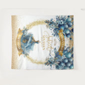 Sweet 16 Blue Gold Waterverf Sparkle Achtergrond Wandkleed (Voorkant (horizontaal))