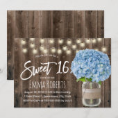 Sweet 16 Blue Hydrangea Floral Jar Rustic Wood Kaart (Voorkant / Achterkant)