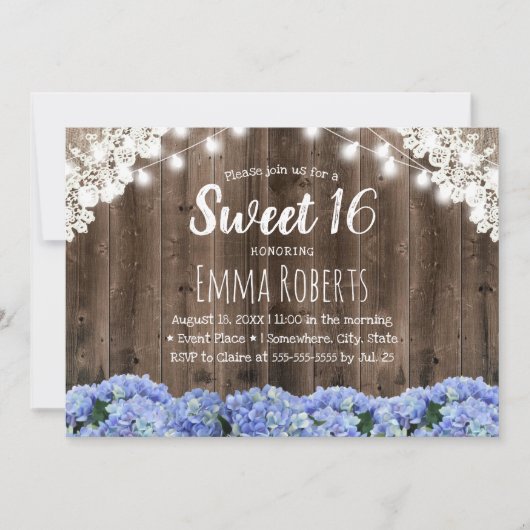 Sweet 16 Blue Hydrangea Flowers String Lights Kaart (Voorkant)