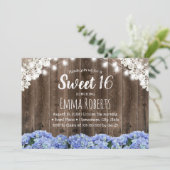 Sweet 16 Blue Hydrangea Flowers String Lights Kaart (Staand voorkant)