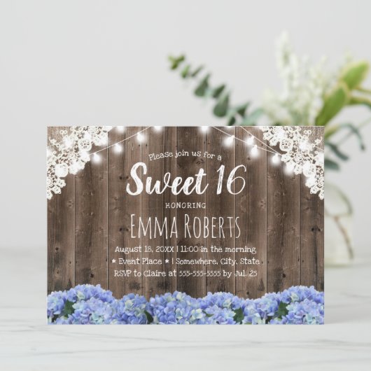 Sweet 16 Blue Hydrangea Flowers String Lights Kaart (Staand voorkant)
