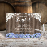 Sweet 16 Blue Hydrangea Flowers String Lights Kaart<br><div class="desc">Rustic Hydrangea Flowers & String Lights Sweet 16 Invitations.</div>