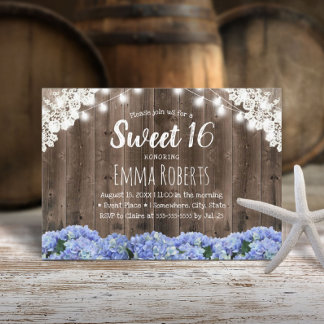 Sweet 16 Blue Hydrangea Flowers String Lights Kaart