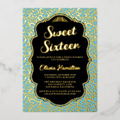 Sweet 16 Blue Leopard Folie uitnodiging (Voorkant)