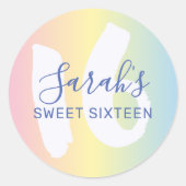 Sweet 16 Blue Metallic Verjaardag Ronde Sticker (Voorkant)