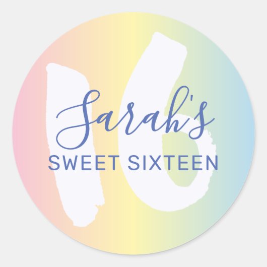 Sweet 16 Blue Metallic Verjaardag Ronde Sticker (Voorkant)
