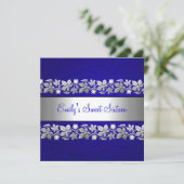 Sweet 16 Blue Silver Floral Love Birthday Party Kaart (Staand voorkant)
