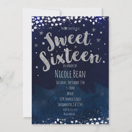 Sweet 16 Blue & Silver Sterrennacht Verjaardagsfee Kaart (Voorkant)