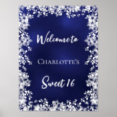 Sweet 16 blue snowflakes welcome poster (Voorkant)