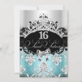 Sweet 16 Blue Sparkle Tiara Birthday Invite Kaart (Voorkant)