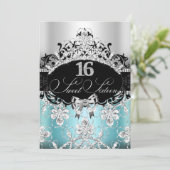 Sweet 16 Blue Sparkle Tiara Birthday Invite Kaart (Staand voorkant)