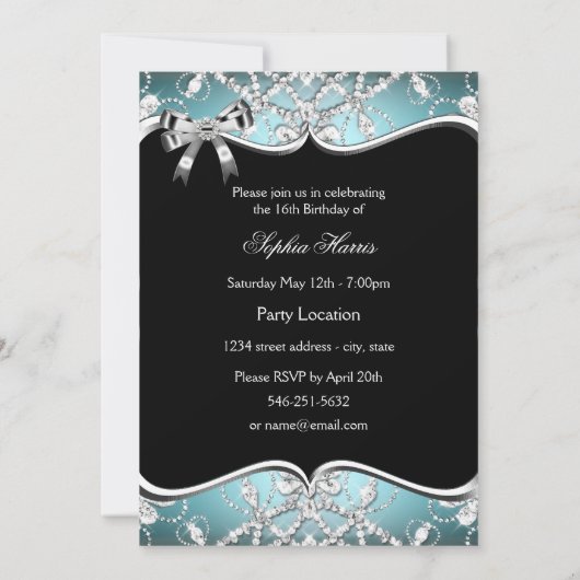 Sweet 16 Blue Sparkle Tiara Birthday Invite Kaart (Achterkant)