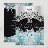 Sweet 16 Blue Sparkle Tiara Birthday Invite Kaart (Voorkant / Achterkant)