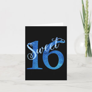 Sweet 16   Blue Waterverf en Faux Glitter Party Bedankkaart