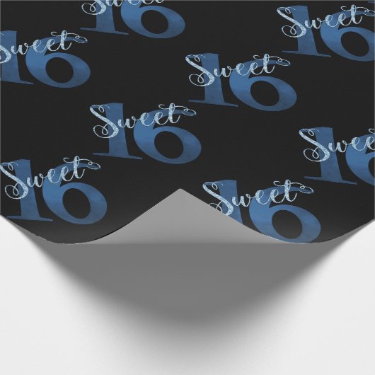 Sweet 16 | Blue Waterverf en Faux Glitter Party Cadeaupapier (Hoek)