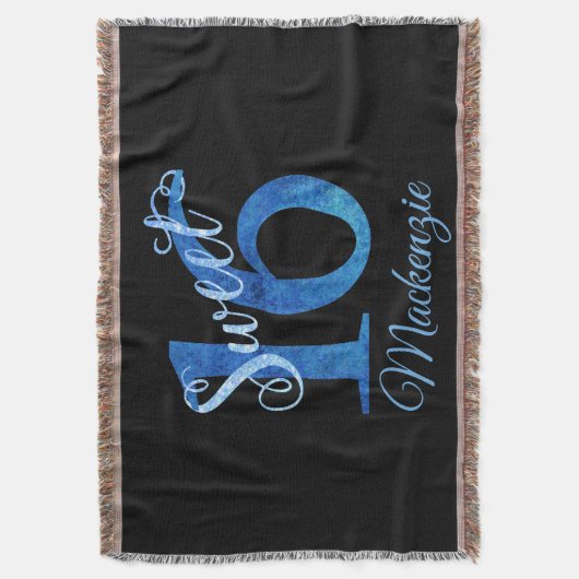 Sweet 16 | Blue Waterverf en Faux Glitter Party Deken (Voorkant Verticaal)