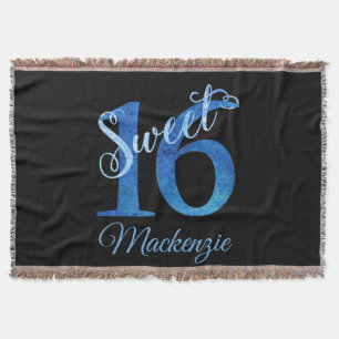 Sweet 16   Blue Waterverf en Faux Glitter Party Deken