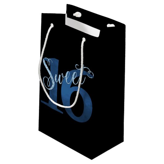 Sweet 16 | Blue Waterverf en Faux Glitter Party Klein Cadeauzakje (Achterkant Gekanteld)