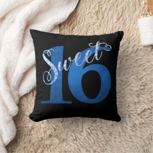 Sweet 16   Blue Waterverf en Faux Glitter Party Kussen