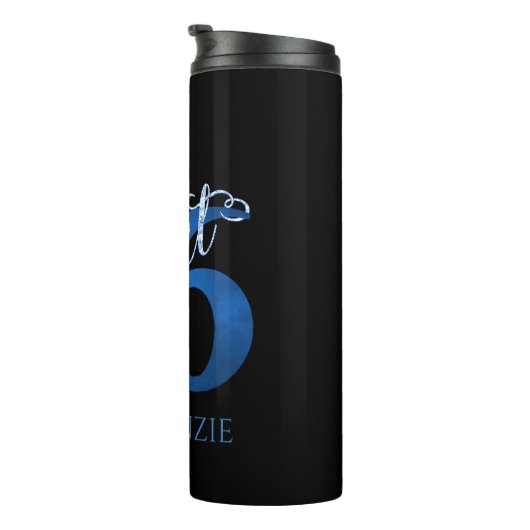 Sweet 16 | Blue Waterverf en Faux Glitter Party Thermosbeker (Geroteerd rechts)