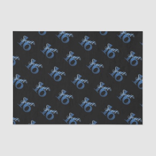 Sweet 16 | Blue Waterverf en Faux Glitter Party Tissuepapier (Voorkant)