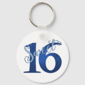 Sweet 16 | Blue Waterverf Grunge en Faux Glitter Sleutelhanger (Voorkant)