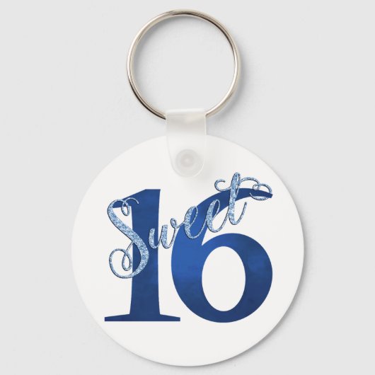 Sweet 16 | Blue Waterverf Grunge en Faux Glitter Sleutelhanger (Voorkant)