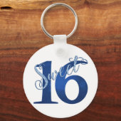 Sweet 16 | Blue Waterverf Grunge en Faux Glitter Sleutelhanger (Achterkant)