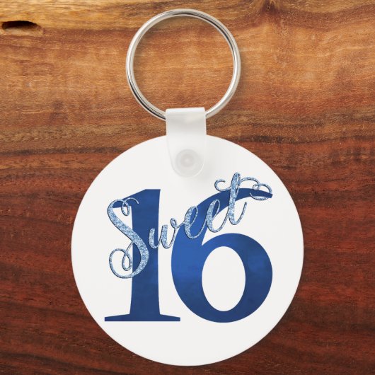 Sweet 16 | Blue Waterverf Grunge en Faux Glitter Sleutelhanger (Achterkant)