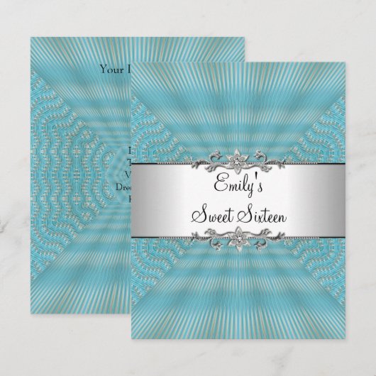 Sweet 16 Blue Weave with Silver Metal Birthday Kaart (Voorkant / Achterkant)