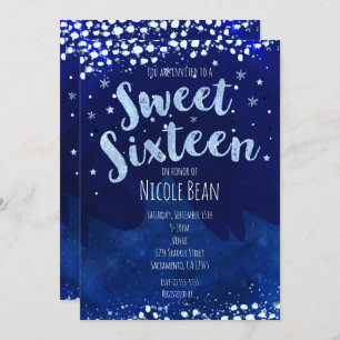 Sweet 16 Blue Winter Wonderland Starry Invitations Kaart